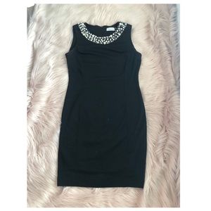 Calvin Klein Black Dress with Pearl Neckline